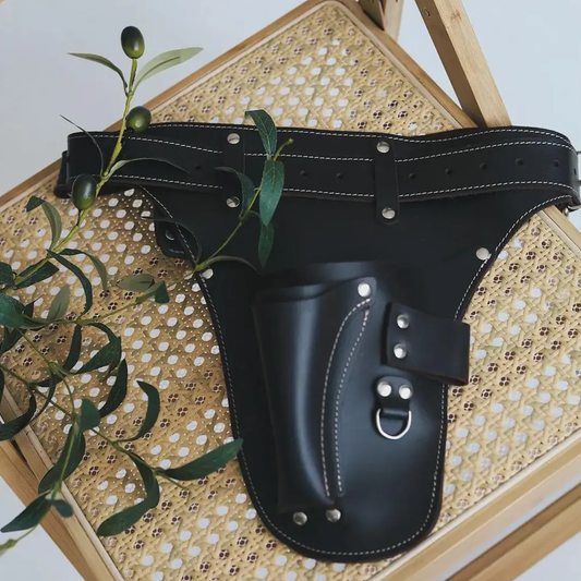 Solid Black Contoured Triangular Garden Waist Harness With Contrast Stitching, Reinforced Metal Studs And Multi-Shaped Dedicated Implement Slots