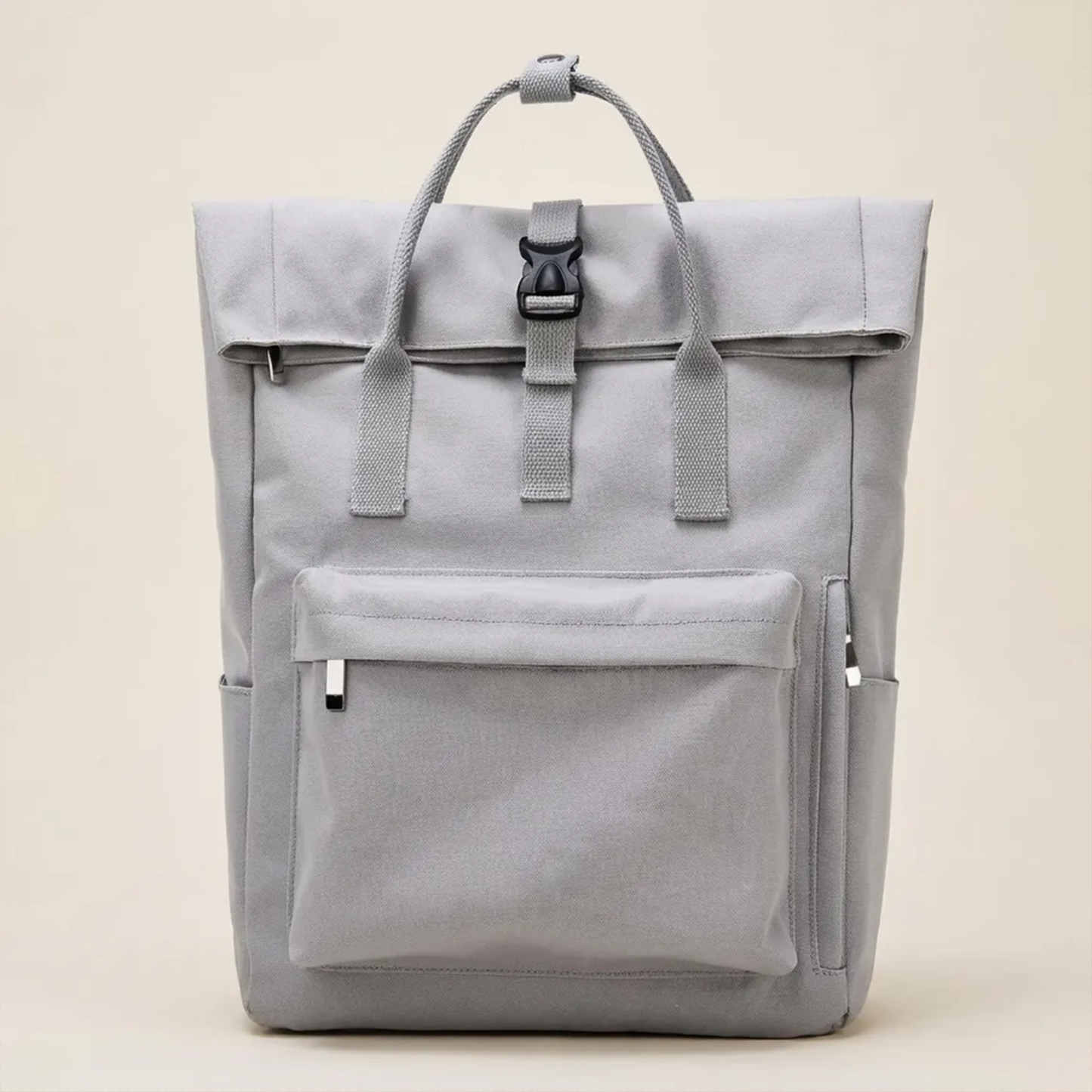 Multi-Tone Fold Top Vertical Daypack With Quick Release Flap Clasp, Front Slide Pocket And Side Slip Storage Slots For Daily Transit And Campus Use